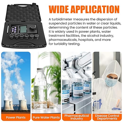 Digital Turbidity Meter with Ranges (0~1100 NTU/FNU, 0~275 EBC, 0~9999 ASBC) Handheld Turbidity Tester with Single & Continuous Modes Turbidity Gauge for Lab Water Treatment (Model AMT27)