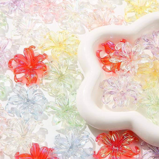 40pcs Flower Shape Beads Transparent Electroplate Flower Bead Color Lily Beads - Image 3