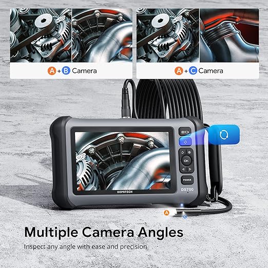 DEPSTECH Endoscope, 7'' IPS Screen Borescope Camera with Light, Triple-Lens Inspection Camera with Sound Recording, 1080P HD 7.9 mm Snake Camera, 16.5ft Gooseneck Camera for Automotive Wall Pipe HVAC