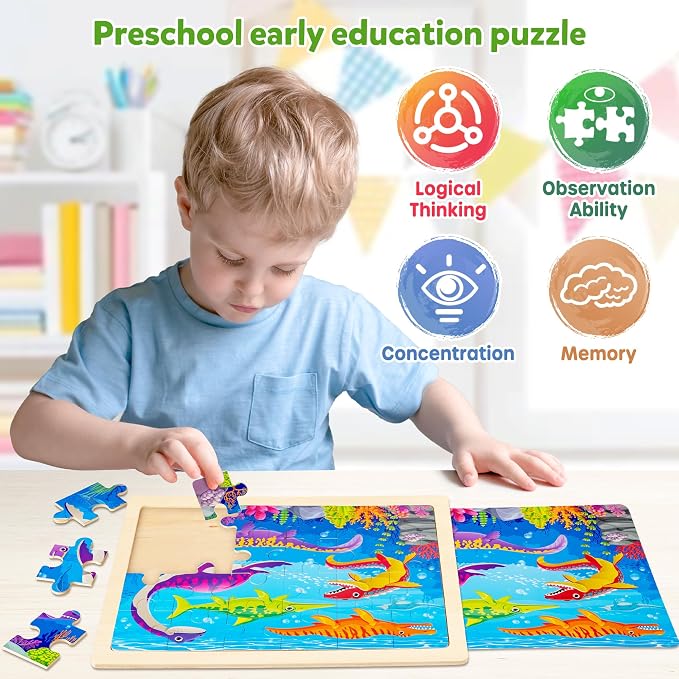 SYNARRY Large Wooden Dinosaur Puzzles - Image 6