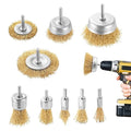 Wire Brush for Drill Set, 9Pcs Cup, Wheel & End Brush Kit with 1/4” Shank, Brass Coated Drill Brush Attachments for Rust Removal, Stripping, and Abrasive