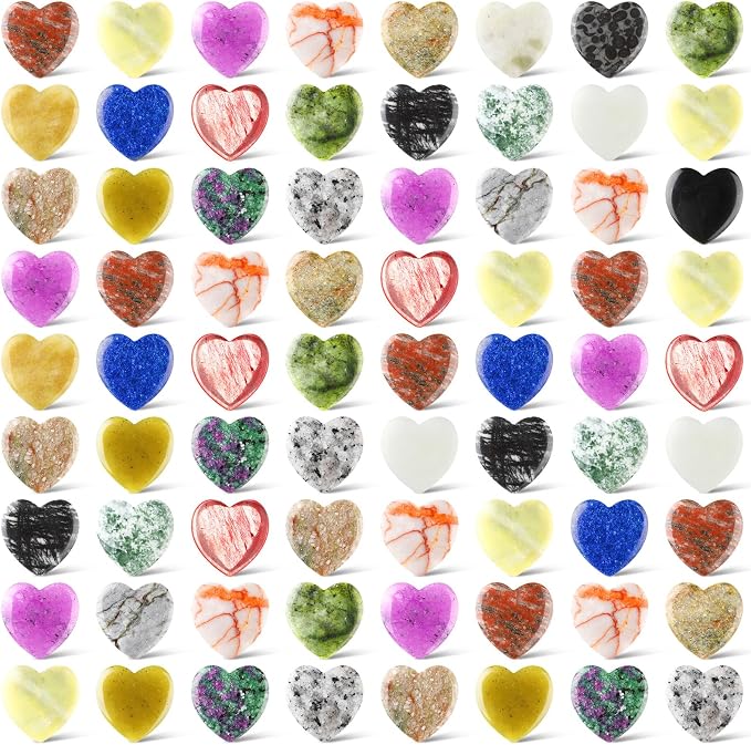 Nuenen 72 Pcs Natural Heart Shaped Healing Crystal Stone Bulk 1 Inch Polished by Nuenen