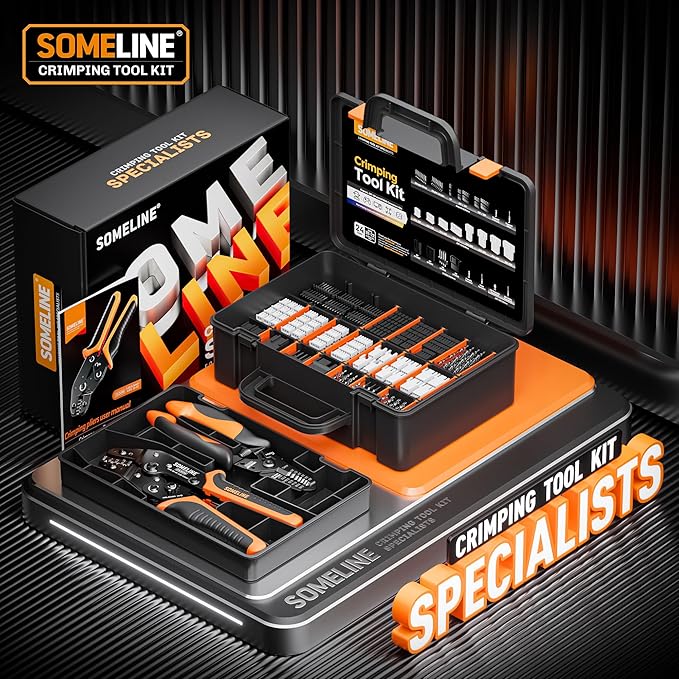 SOMELINE Crimping Tool Connector Set, JST-XH 2.5mm/Du pont 2.54mm/KF2510 2.54mm Connector Set, 24 Styles, 30-20 AWG Ratcheting Crimper for JST Series,KF2510,Molex,AMP EI series