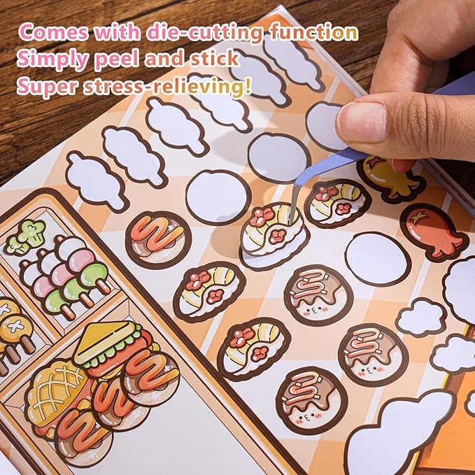 Girl's Japanese Kawaii Food Platter Scene Sticker Book, 18 Sheets DIY Sukiyaki - Image 6