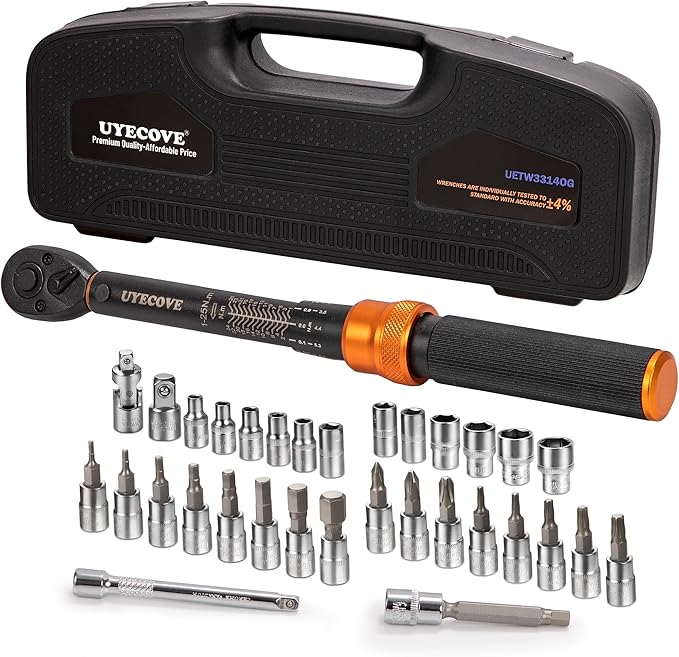 1/4-Inch Drive Click Torque Wrench Set, 33Pcs Bike Torque Wrench (1-25 N.M/10-222.5IN.LB), Bike Torque Wrench Set with Extension Bar for Bicycle Maintenance