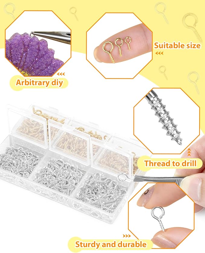 800pcs FIVEIZERO Gold & Silver Small Screw Eye Pins - Image 4