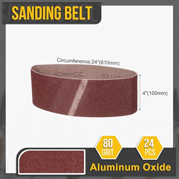 4 x 24 Inch Sanding Belt, 24 Pcs 80 Grit Knife Sharpener Belts Work Sharpening for Belt Sander Knife Carving Tool Metal Working