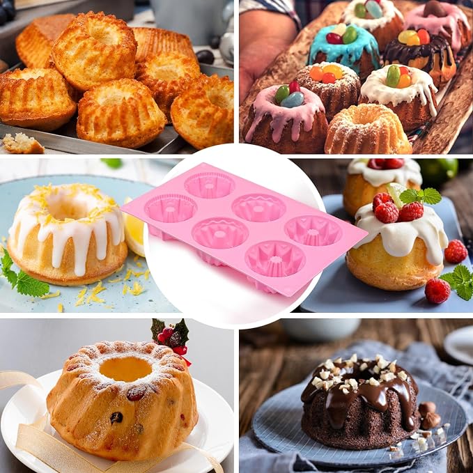HUAKENER 2 Pcs Mini Fluted Cake Pan, 6-Cavity Fluted Tube Cake Pan, Non-stick - Image 2