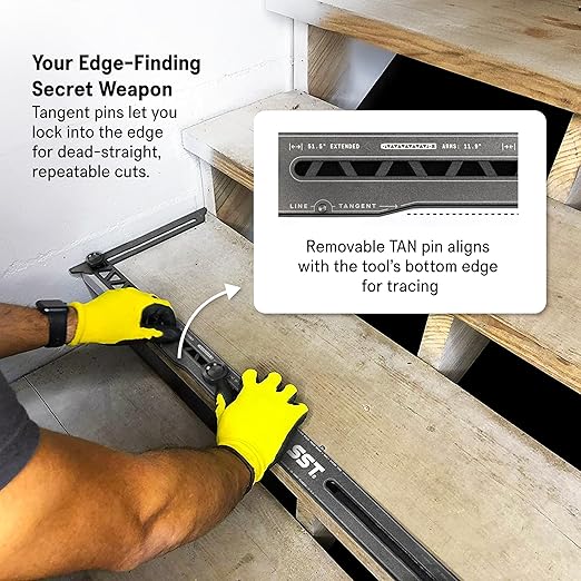 SST - Stair Gauge & Layout Tool - Accurately Measure Angles, Lengths & Edges - Durable CNC Aluminum Construction - Removable Pins for Precise Transfer of Stair Treads, Risers - 3-Year Warranty
