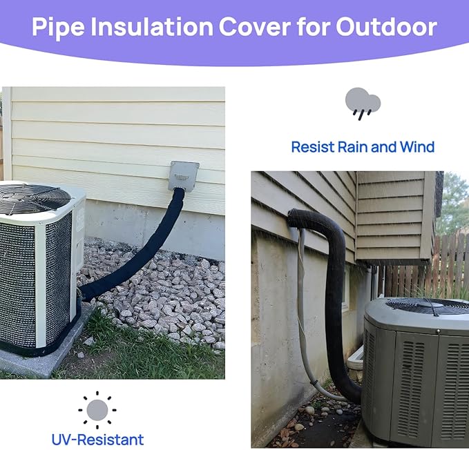 HVAC Pipe Insulation Wrap Outdoor, 3 Layers AC Line Insulation Set Cover Outside Protector, 6 Feet Flexible Copper Duct Insulation Sleeve for Air Conditioning Mini Splits