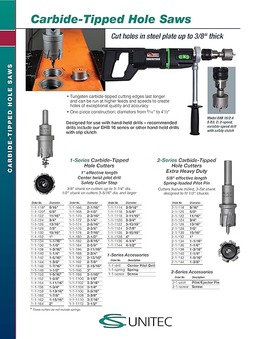 CS Unitec 1-1-1118 3-11/16" x 1" TCT Tungsten Carbide-Tipped Hole Saw for Hand-Held Drills