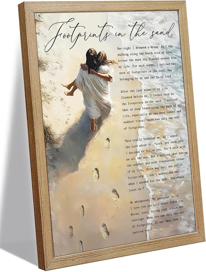 YOXORDQ Wood Framed-Footprints in the Sand Poetry Canvas Wall Art 8x10in | by YOXORDQwallart