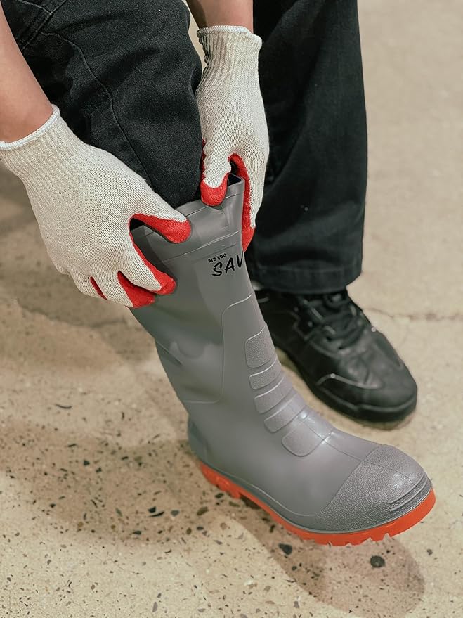 SAVER Non-Slip Red Work Gloves for Construction Latex Rubber Palm Coated - Premium Daily Safety Work Gloves
