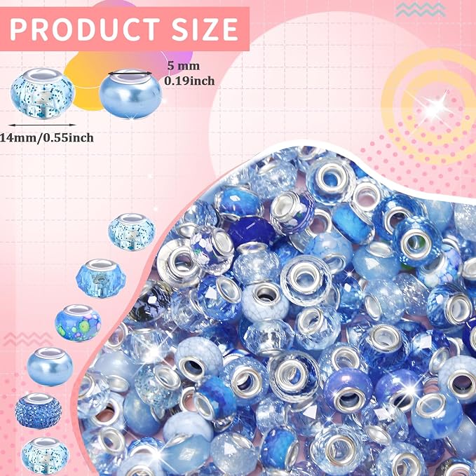 200Pcs Large Hole Beads Spacer Beads Blue Assorted European Craft Big Beads - Image 2