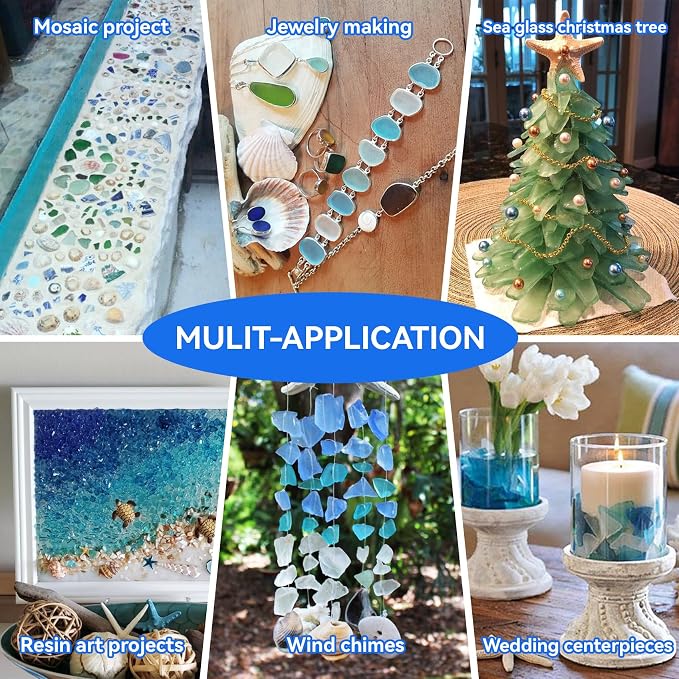 Keedolla Tumbled Sea Glass for Crafts - 15 OZ Sky Blue Seaglass Pieces Flat - Image 8