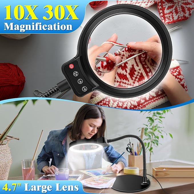 10X 30X Magnifying Glass with Light and Stand, 72 LED 3 Color Modes Stepless - Image 2