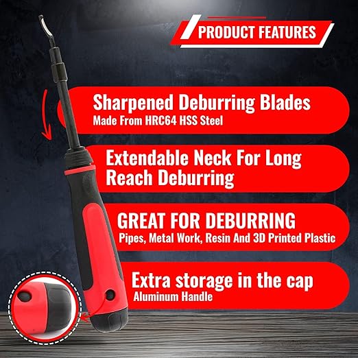 AFA Tooling - Extendable Neck Deburring Tool with 30 Extra Swivel Blades - Works on Metal, Resin, PVC Pipes, Copper, Plastic and 3D Printed Edges - Plumbing & 3D Printing Burr Removal Reamer Tool