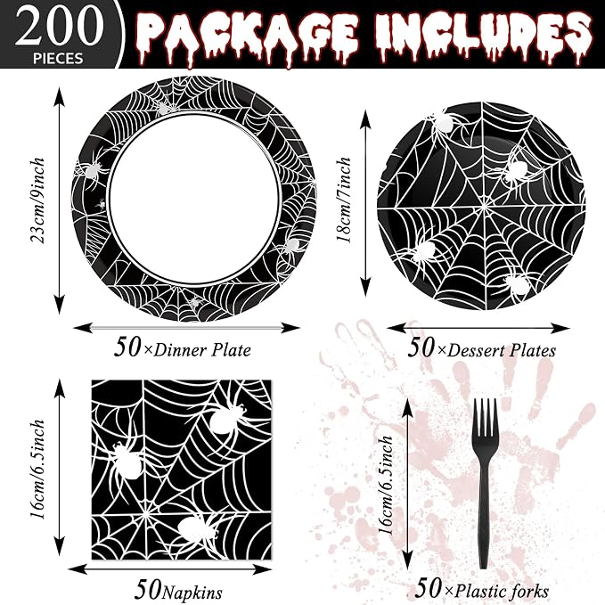 50 Guests Halloween Spider Web Plates and Napkins Party Supplies Spiderweb - Image 2