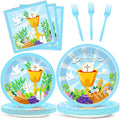 Qyeahkj 100 Pcs Baptism Plates and Napkins, First Holy Communion Party Blue by Qyeahkj