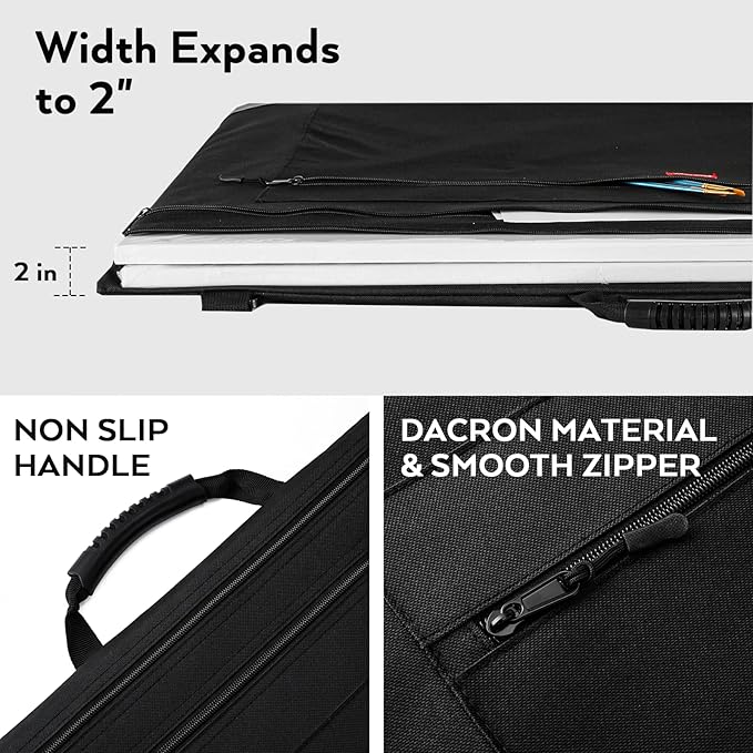 Nicpro Light Weight Art Portfolio Bag, 24x36 Black Art Canvas Portfolio Case - Image 5