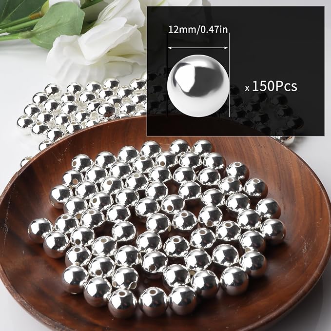 150pcs Silver 12mm Pearl Beads - Image 2