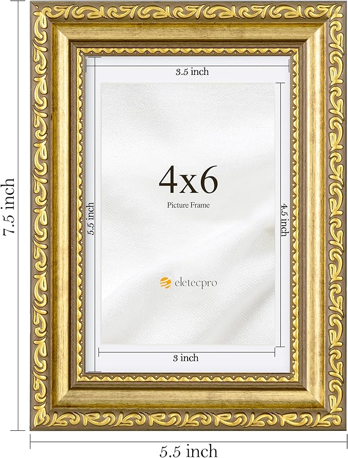 eletecpro 4x6 Vintage Picture Frame, Glass Cover, Horizontal or Vertical - Image 3