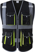 JKSafety 10 Pockets High Visibility Zipper Front Black Safety Vest with High Reflective Strips Meets ANSI/ISEA Standards (3X-Large, 88-Black)