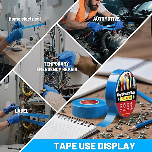 RED WOLF 10 Pack Blue Electrical Tape 3/4 Inch x 66 Ft Industrial Grade UL/CSA Listed 7 Mil Thick Flame Retardant High Temp Waterproof Electrical PVC Tape Electric Super Vinyl Rated 600V