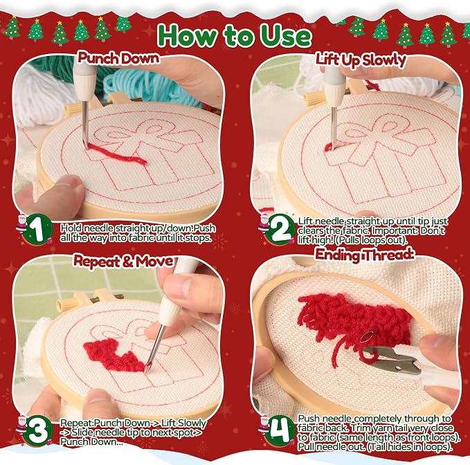 Sukhumvit 6PCS Christmas Punch Needle Coaster Kit, Beginners Punch Needle Set - Image 5