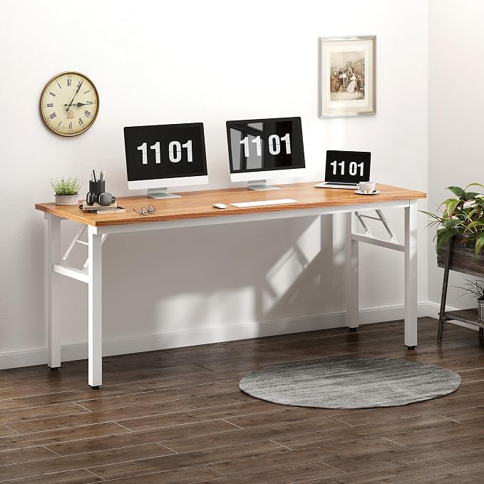 Need Large Folding Computer Desk, 62 Inch Writing Table, Teak | No-Assembly - Image 2