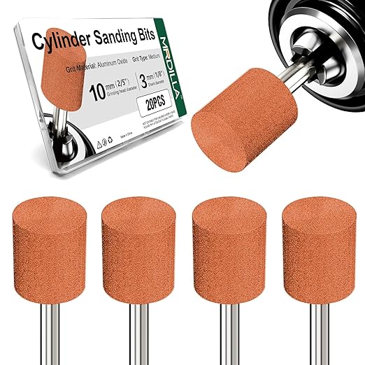 20 Pcs Cylinder Grinding Stones, 1/8 Shank Aluminum Oxide Sanding Bits for Woodworking & Metal Polishing