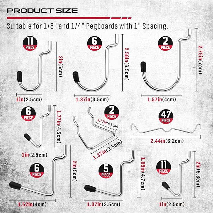 Ultimate 121-Piece Pegboard Hooks Set, Pegboard Accessories with Metal Hooks, Durable Peg Board Organizer Accessories, Pegboard Bins, Peg Board Tool Utility Hooks