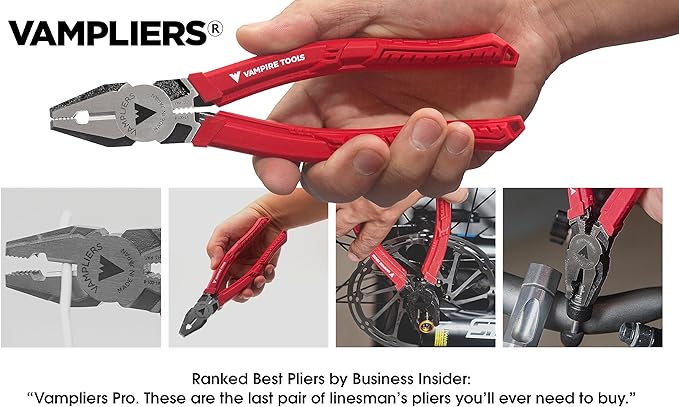 VAMPLIERS 4-Piece Stripped Screw Extractor Pliers Gift Set. Made in Japan. 8" Linesman, 7.5" Long Nose, 6.25" Multipurpose & 5" Mini Pliers. Remove any Stripped/Damaged/Rusted Screws.