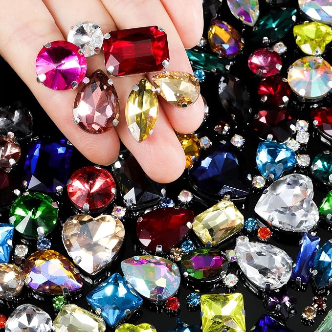 460 Pieces Sew on Rhinestones Glass Sewing Claw Gemstones and Crystals Metal - Image 2