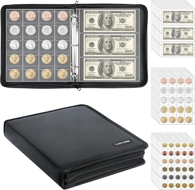 Coin Collection Book Holder for Collectors, 520 Pockets Fireproof Coins by TAEYONK