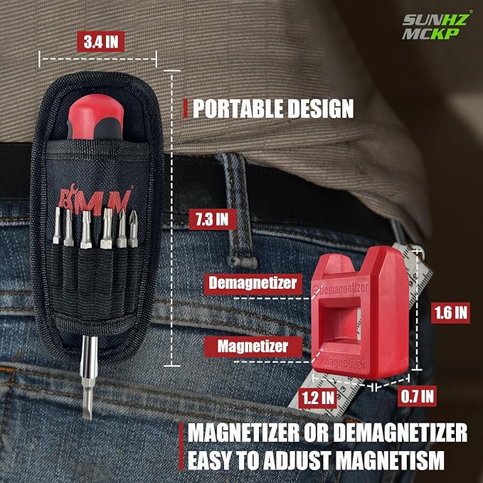 SUNHZMCKP 18-in-1 Screwdriver, Portable screwdriver set, Slotted/Philips/Pozi/Torx/Square Multi-Purpose Screwdriver and Magnetizer Demagnetizer with Storage bag