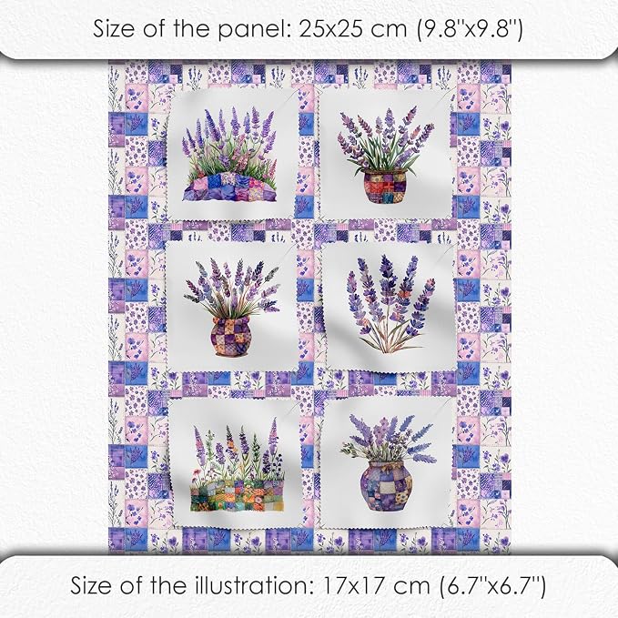 Lavender Patchwork Cotton Fabric Panel – 6 Designs + Bonus Sheet 29.5×19.6 inch - Image 6
