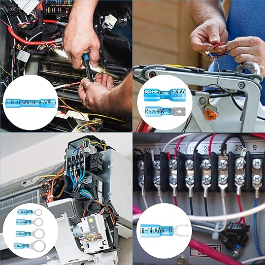 Kuject 260PCS Heat Shrink Wire Connectors Kit, Electrical Waterproof Crimp Butt Terminals, Insulated Spade Connectors for Automotive Marine Boat Truck, Include Rings Forks Spade Butt Splices