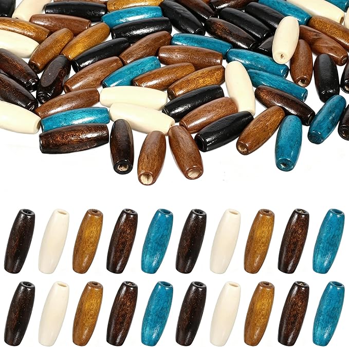 400Pcs Large Hole Wood Beads, BetterJonny Assorted Color Wooden Beads Hair by BetterJonny