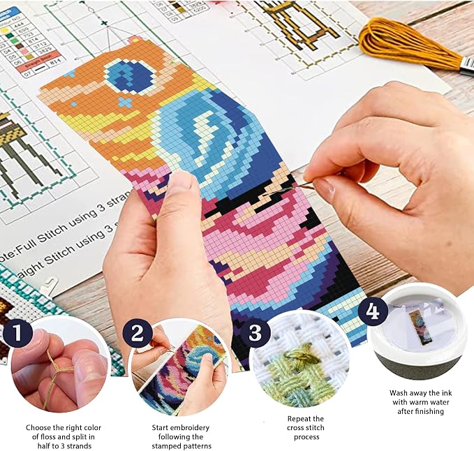 ACRNIGHEET 6PCS Cross Stitch Bookmark Kits Cosmic Planet Pattern Counted Cross - Image 5