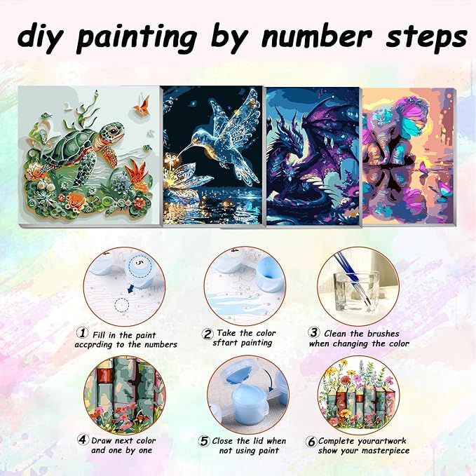4 Pack Animals Paint by Numbers Kit - Image 7