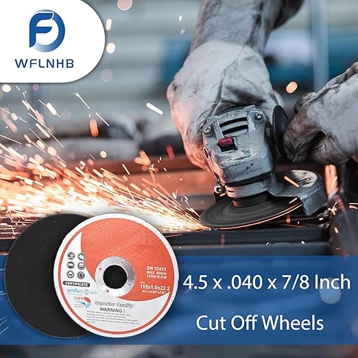 WFLNHB 100 Pack 4-1/2 Inch Cut Off Wheels for Metal and Stainless Steel Cutting Discs for Angle Grinders 4.5 x .040 x 7/8 Inch
