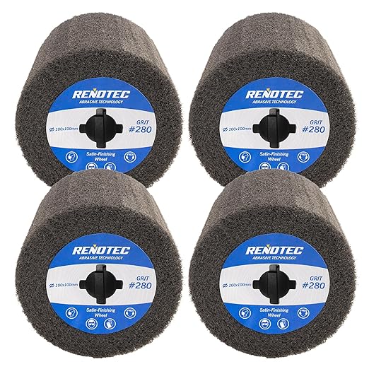 4"x4", Non-Woven Polishing Wheel, Very Fine Grit 280, 4 Pk, S/C, for Metal and Wood Surface Polishing