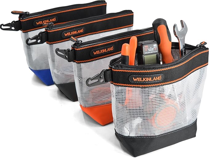 WELKINLAND 10-Inch Clear Tool Pouch Organizer - 4 Pcs Zipper Tool Bags