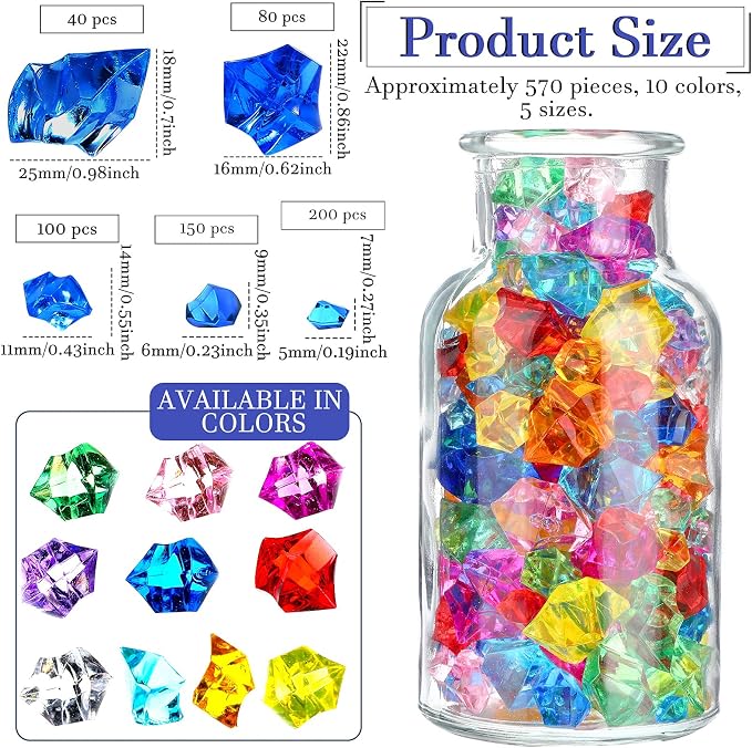 Syhood 570 Pcs 5 Sizes Multicolor Fake Acrylic Gems Crushed Ice Rocks Plastic - Image 2