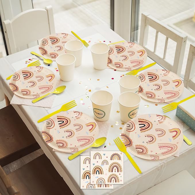 Boho Rainbow Party Plates Napkins Decorations Serves 24, Groovy Hippie Party - Image 6