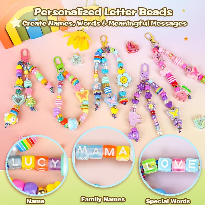 Ecoofor 633 PCS Beaded Keychain Making Kit, Acrylic Alphabet Letter Beads - Image 4