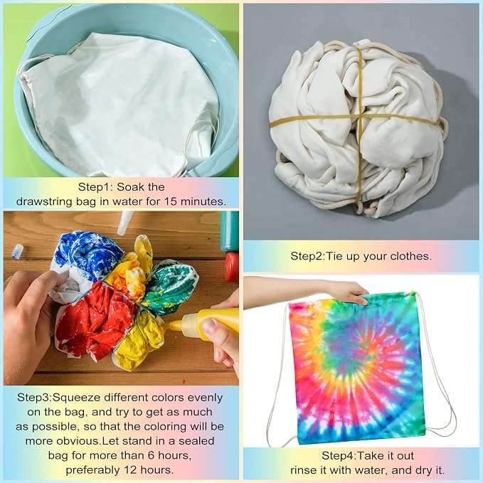 Saintrygo 12/6 Pcs Tie Dye Cotton Drawstring Bags Sublimation Blank Backpack - Image 4