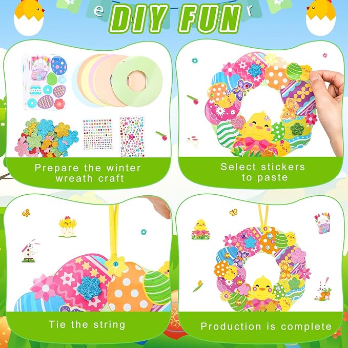 Hollowfly 48 Sets Easter Wreath Craft Kits DIY Wreath Hanging Ornaments Make - Image 4