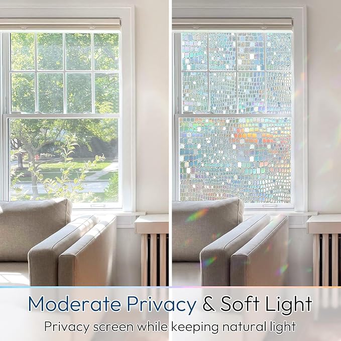 rabbitgoo Window Privacy Film Decorative Rainbow Cling, 17.5" x 78.7" | 3D - Image 3
